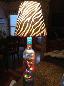 Bottle Lamp with Zebra lampshade