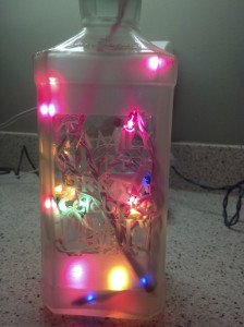 Frosted glass bottle with lights