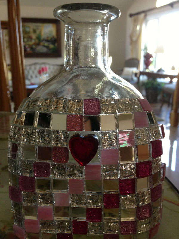 DIY Bottle with glass mosaic