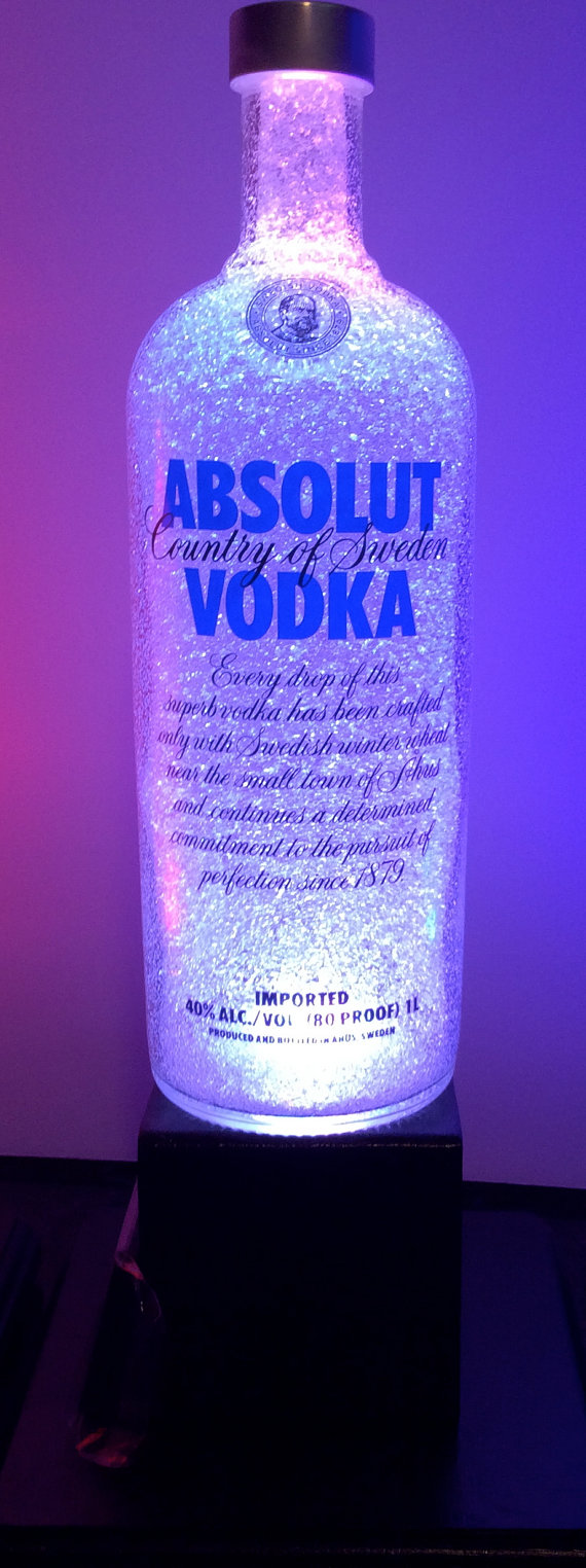 Glass Vodka Bottle Lamp - Color changing LED up-cycled recycled Lamp