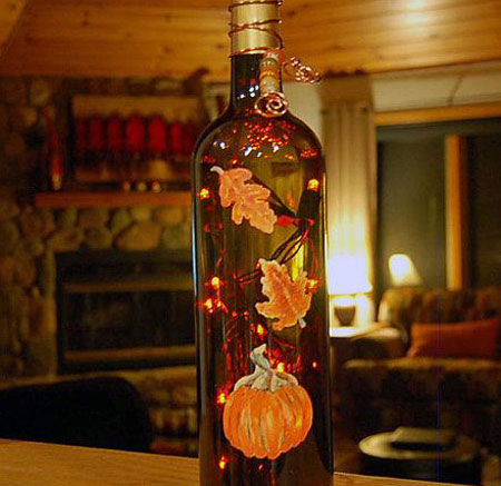 lighted wine bottle for fall