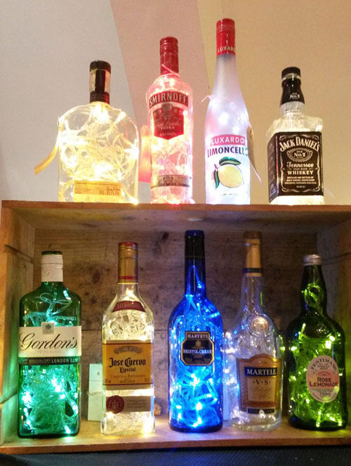Recycled liquor bottles with lights