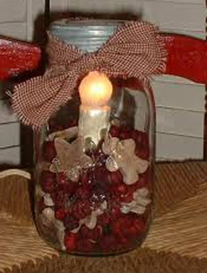 Red and White Lighted Mason Jar