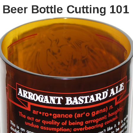 Perfectly cut Arrogant Bastard beer bottle
