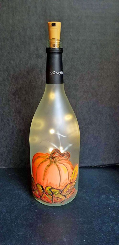 Fall themed wine bottle lamp