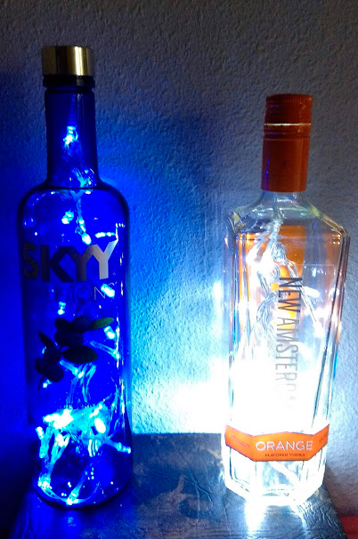 Recycled liquor bottles with lights 