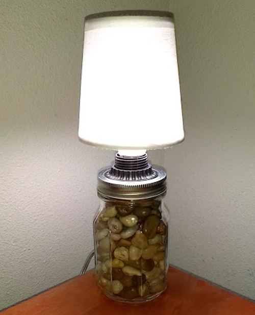Mason Jar Lamp with Rocks